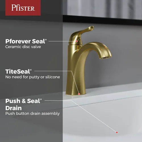 Miniatura 2 de Pfister Willa LF042MALBG - Grifo para lavabo de baño, control único, 1 mango, orificio único, certificado NSF, acabado dorado cepillado, LF042MALBG