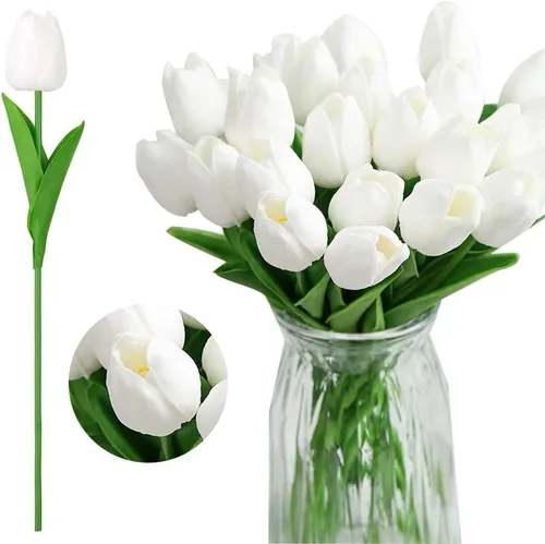 Miniatura 23 de IPOPU 24 tulipanes artificiales de tacto real para decoración, tulipanes falsos, arreglos florales, tulipanes artificiales sintéticos, decoración