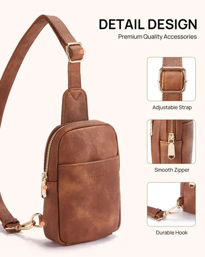 Miniatura 12 de Telena Riñonera pequeña para mujer, de cuero, cangureras, bolsa de pecho para mujer
