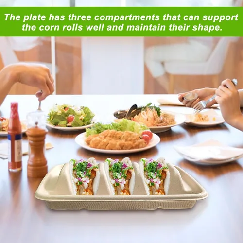 Miniatura 6 de 50 soportes desechables para tacos para fiestas, platos de tacos desechables con 3 divisores, soportes desechables para tacos para fiestas, soporte