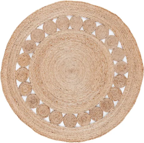 Alfombra redonda de yute tejida a mano, diseño de círculo, alfombra beige natural (2 x 2 pies)