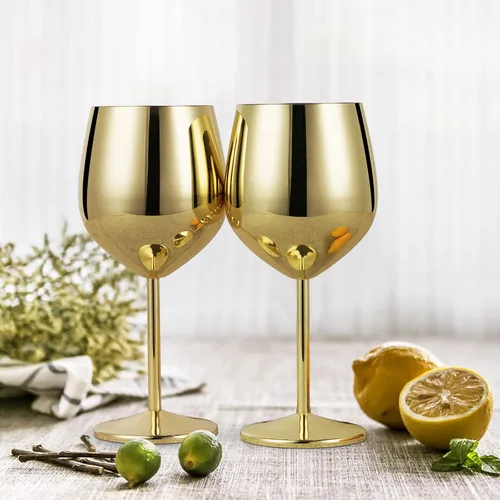 Miniatura 5 de Lifecapido Juego de 6 copas de vino de acero inoxidable, copas de vino de acero inoxidable de 18 onzas, copas de vino de metal con tallo con cepillo