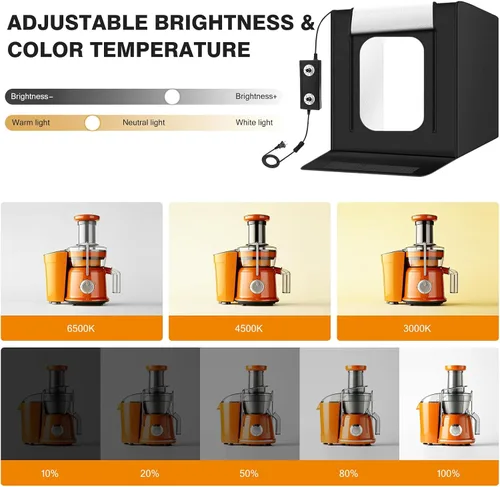 Miniatura 3 de Caja de luz para fotografía de 20"x20" con 160 luces LED y 6 fondos de color, caja de fotos con luces, caja de luz plegable con brillo ajustable