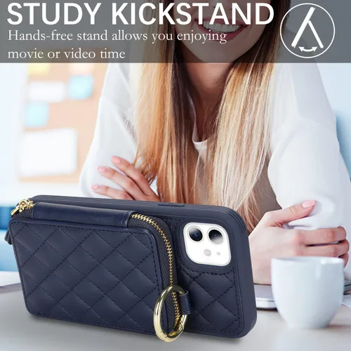 Miniatura 4 de Funda Cartera Bandolera para iPhone 11, Cuero PU Cremallera Bolso Cartera Funda Plegable con Tapa, Funda Folio con Soporte con Ranuras para Tarjetas