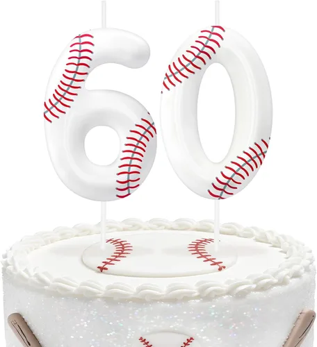 Miniatura 129 de Velas de cumpleaños con el número 0 de béisbol, decoración de pastel con temática de béisbol para niños y niñas, decoraciones de pasteles