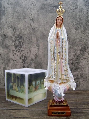 Miniatura 6 de Estatua de Nuestra Señora de Fátima con ojos de cristal de 12 pulgadas fabricada en Portugal