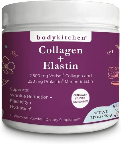 Body Kitchen Péptidos de colágeno y elastina, 250 mg de elastina pura derivada de marina de Francia, suplemento de elastina para firmeza y