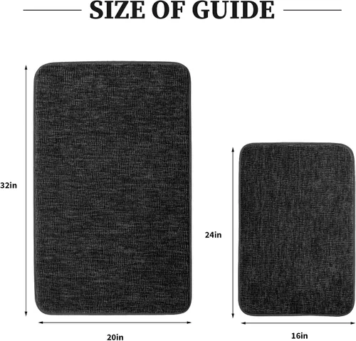 Miniatura 2 de YIHOUSE Juego de 2 tapetes de baño de espuma viscoelástica, color negro, antideslizantes, de secado rápido, para baño, súper absorbente, lavable