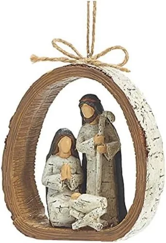 Burton & Burton 9728076 Anillo de corteza de abedul Adorno de familia santa de resina, cada uno, Multicolor