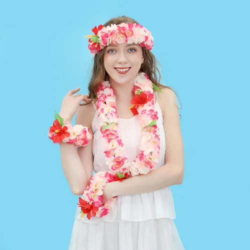 Miniatura 6 de 1 collar hawaiano de Leis de flores tropicales para niños y adultos, decoración hawaiana de Luau, playa, boda, cumpleaños, graduación, fiesta