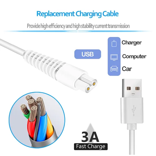 Miniatura 3 de Cable de carga de repuesto para afeitadora de piernas impecables, paquete de 2 cables de alimentación eléctrica, cable de carga para acabado