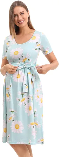 Miniatura 2 de SUNNYBUY Vestido de maternidad casual para mujer, vestido de maternidad con vuelo, ropa de embarazo, longitud hasta la rodilla con cinturón