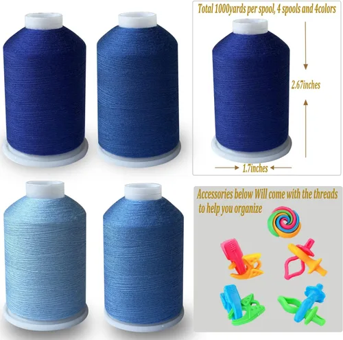 Miniatura 3 de Juego de hilos de coser, 4 colores (azul marino), 40s/2, 100% poliéster, 4000 yardas (serie azul)