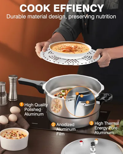 Miniatura 2 de WantJoin Olla a Presión de Aluminio de 10 Qt con Válvula de Liberación y Múltiples Dispositivos Protectores, Envasadora a Presión Compatible