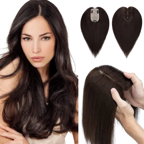 Miniatura 9 de Hairro Toppers de cabello humano 100% real para mujeres sin flequillo, postizos de cabello real con clip, base de seda transpirable para cubrir