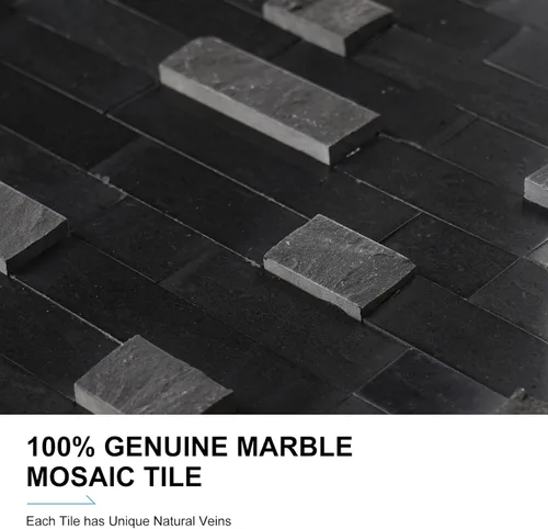 Miniatura 3 de Azulejos de mosaico de piedra natural 3D de 5 hojas, 12 x 11 pulgadas para despegar y pegar, azulejos de pared autoadhesivos negros mixtos