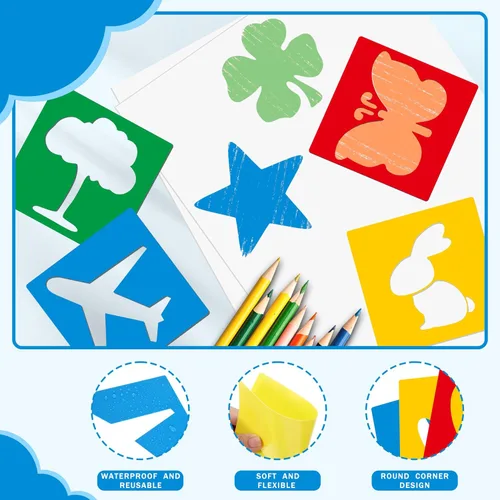 Miniatura 4 de Plantillas de 24 piezas, plantillas de dibujo grandes, plantilla de tiza, 8 pulgadas, juego de plantillas de forma lavable para manualidades, dibujo