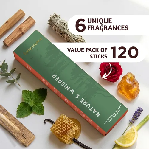 Miniatura 5 de Folkessence - Juego de 6 varillas de incienso (120 varillas), incienso Nature's Whisper para aromaterapia, meditación y fragancia para el hogar