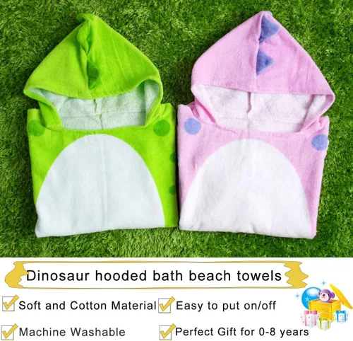 Miniatura 7 de Toalla de baño para niños, bata con capucha, poncho de natación para playa, patrón de dinosaurio, para niños de 0 a 8 años Verde