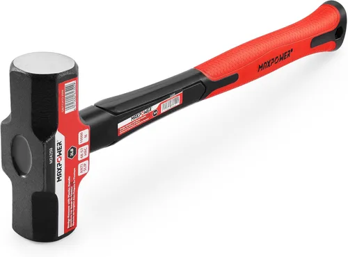 Miniatura 11 de MAXPOWER Martillo de trineo de 4 libras, cabeza de acero, mango de fibra de vidrio de 12 pulgadas resistente a los golpes