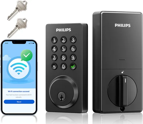 Cerradura inteligente Philips, cerradura de puerta inteligente incorporada con WiFi, control remoto por aplicación, cerradura de puerta de entrada