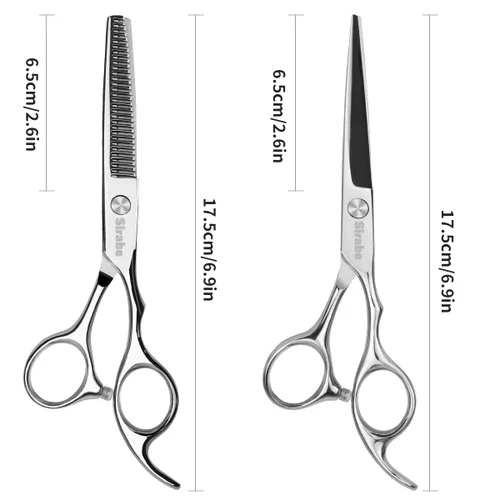 Miniatura 5 de Juego de tijeras de corte de cabello y adelgazamiento, tijeras profesionales de 16.5 cm para corte de barba y peinado con estuche, juego de tijeras