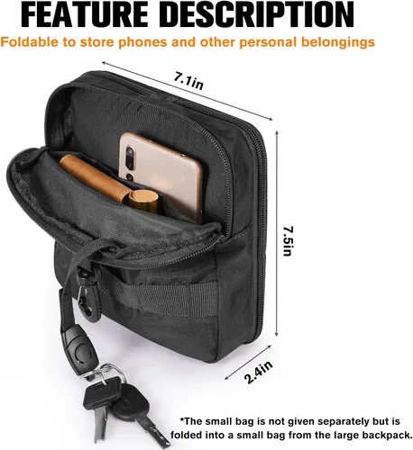 Miniatura 6 de G4Free Mochila ligera plegable de 30L para viajes de senderismo, mochila plegable resistente al agua para hombres y mujeres (negro)