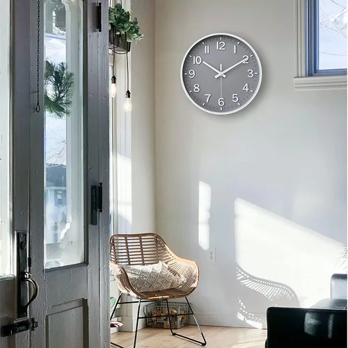 Miniatura 3 de HZDHCLH Reloj de pared gris de 12 pulgadas, silencioso y sin tictac, para decoración de sala de estar, dormitorio, cocina, oficina Gris y blanco