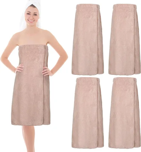 Miniatura 53 de 4 toallas envolventes para mujer, bata de spa con cierre ajustable, parte superior elástica, envoltura ligera para baño y ducha