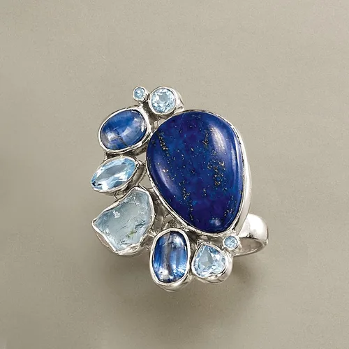 Miniatura 5 de Ross-Simons Lapis and 3.00 ct. t.w. Kyanite Ring With 1.96 ct. t.w. Sky Blue Topaz in Sterling Silver