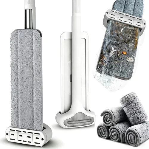 Trapeador de microfibra plana para suelos de madera dura, 6 almohadillas lavables incluidas, mopa giratoria de 360° para azulejos de cocina y suelos