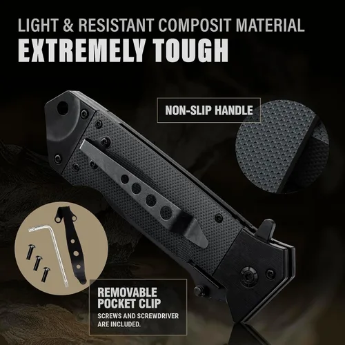 Miniatura 6 de Navaja de bolsillo de servicio pesado con resorte para hombres - Hoja afilada Tanto de 3.5" - Cuchillos japoneses tácticos plegables de defensa