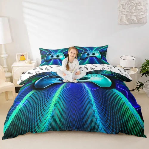 Miniatura 40 de Homewish Juego de ropa de cama de elefante, tamaño Queen, funda de edredón a rayas azules para niños y niñas, juego de funda de edredón de animales