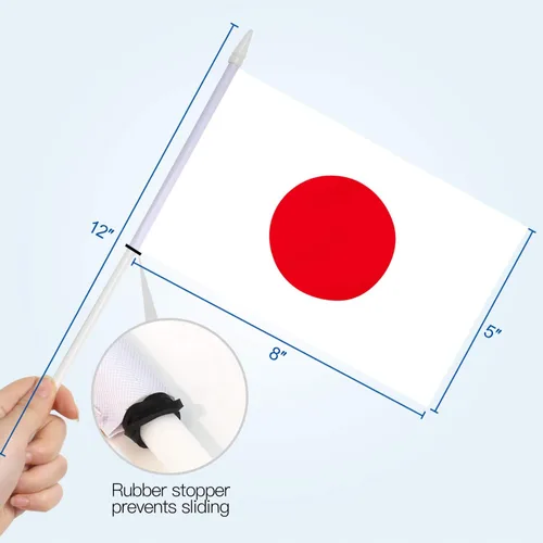 Miniatura 4 de Anley Paquete de 12 mini banderas de Japón – Pequeñas banderas Janpanese en miniatura de mano – Resistente a la decoloración y colores vivos – 5 x 8