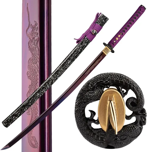 Miniatura 12 de Espada katana japonesa hecha a mano, auténtica, forjada a mano, espadas samurai de acero de alto carbono 1060 para artes marciales, colección y Azul