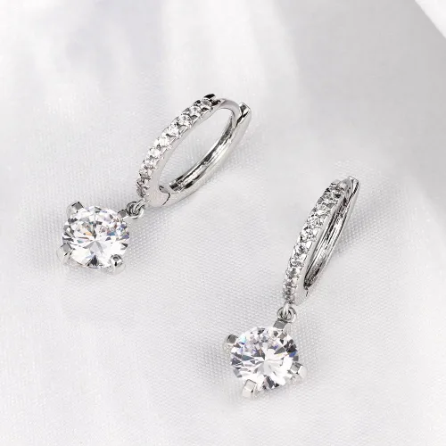 Miniatura 3 de Aretes de gancho de cristal vidriante de plata y oro de 18 quilates