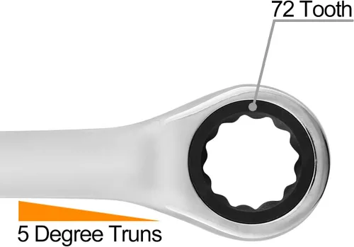 Miniatura 3 de KINJOEK 4 llaves de trinquete de 0.394 in y 12 PT, juego de llaves de trinquete métricas con movimiento de 5° y 72 dientes para proyectos