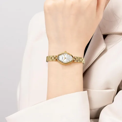 Miniatura 5 de BERNY Relojes dorados para mujer, delicado reloj de cuarzo para mujer, estilo vintage, cobre, con forma de espejo, movimiento de cuarzo japonés