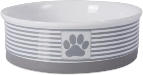 DII Hueso seco Bol mascota de cerámica para comida & agua, con borde de silicona para antideslizante Pequeño, Mediano, Grande Perros y Gatos, L, Gris
