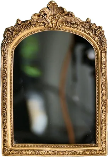 TenFuju Espejo de pared vintage dorado pequeño de 11 x 9.5 pulgadas, barroco de resina de oro antiguo, colgante decorativo y mesa