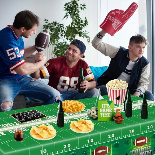 Miniatura 3 de Paquete de 4 manteles de fútbol americano, fundas para mesa de cumpleaños, fiesta temática de fútbol, mantel desechable para mesa de retorno