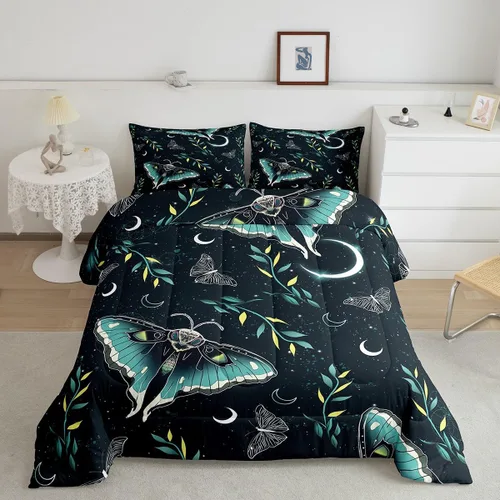 Miniatura 10 de Erosebridal Juego de ropa de cama de calavera gótica, flores mandala, mariposa hippie para niñas y niños, edredón de esqueleto de la muerte de Negro