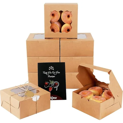 qiqee Cajas de galletas Kraft con ventana, 60 paquetes de 6 x 6 x 3 pulgadas, cajas de papel kraft marrón para galletas, pasteles, cupcakes, tartas,