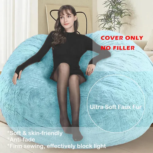Miniatura 2 de Puf para adultos y niños sin relleno, sofá perezoso suave y redondo, funda de sofá de puf clásico, saco de amor para dormitorio, silla de lectura