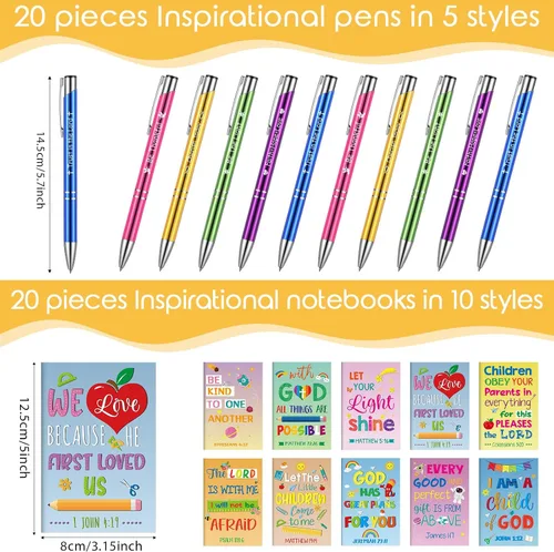 Miniatura 2 de Fulmoon 40 piezas de regalos cristianos para niños, cuadernos motivacionales con versículos bíblicos, bolígrafos religiosos, citas inspiradoras