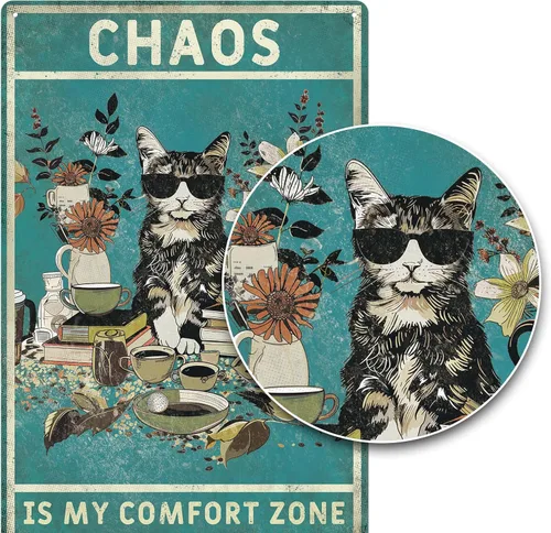 Miniatura 3 de Letreros de metal vintage con diseño de gato verde, 8 x 12 pulgadas, divertido arte para amantes de los gatos, para sala de estar, oficina, tienda