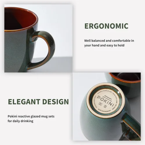 Miniatura 4 de Taza de café Pokini 14 oz, juego de 4 tazas de café de cerámica, taza con esmalte reactivo para café con leche/té/capuchino, juego de tazas grandes