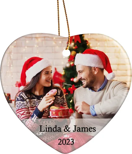 Miniatura 3 de Adorno de Navidad personalizado con cualquier imagen, carga cualquier foto - Texto opcional - Recuerdo de Navidad - Corazón de cerámica