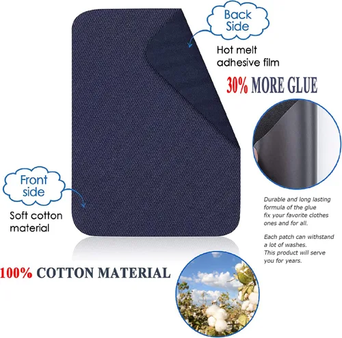 Miniatura 2 de Harsgs 12 piezas de parches de hierro para tela con adhesivo fuerte por dentro y por fuera 100% algodón para reparación y decoración de ropa y Negro