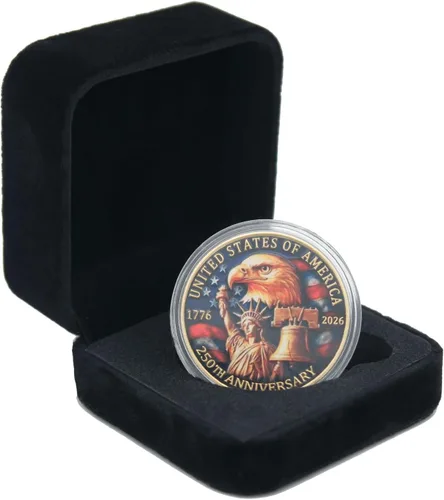 Moneda conmemorativa de 250 aniversario de 250 años, mercancía conmemorativa de aniversario de Estados Unidos con estuche, regalos coleccionables